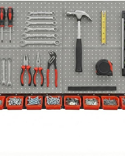 Peg Board Wall Organizer, Gray Metal Pegboard Organizer, 4 Metal Pegboard Panels(12"x24") with 55 Accessories, Wall Mount Large Peg Board Kit with Hooks, Bins for Home, Garage, Workbench