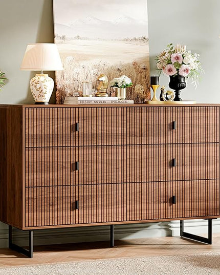 Chrangmay Modern Chest of Drawers with 6 Drawers,Deep Drawers,Clothes Organizer,Large Storage Cabinet for Living Room, Bedroom,Hallway,with Anti-Tipping Device,Brown