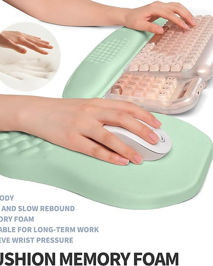 2-in-1 Ergonomic Set, Wave Keyboard Wrist Rest and Massage Slope Mouse Pad Wrist Support, Rebound Memory Foam for Relieve Carpal Tunnel Syndrome and Wrist Pain (Light Green)