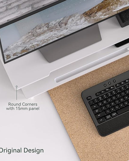Monitor Stand Dual Monitor Stand Riser for Desk,Wood Desk Shelf Storage Organizer with Phone Tablet Holder (42.5 Inch, White)