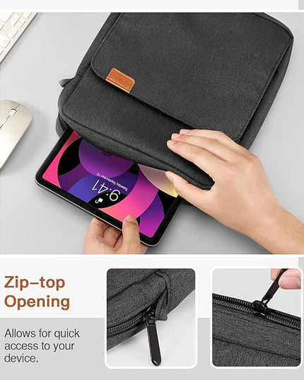MoKo 9-11 Inch Tablet Sleeve Bag Handle Carrying Case with Shoulder Strap Fits iPad Pro 11 inch,iPad 10th 10.9,iPad 9/8/7th Generation 10.2,iPad Air 5/4th 10.9,iPad 9.7,Tab S8/S9 11", Black & Gray