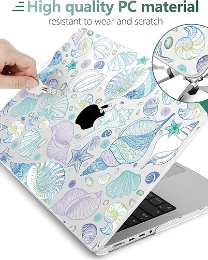 DONGKE Case for M5 MacBook Pro 14 inch 2025 2024-2021 M4 M3 M2 M1, Plastic Hard Shell Cover Compatible with A3434 A3112 A3401 A3185 A2992 A2779 A2442, Retina XDR Display & Touch ID, Sea Shells