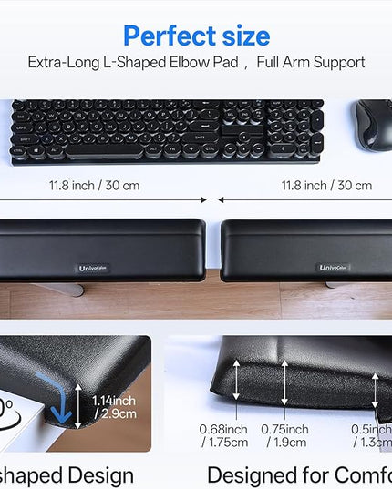 UnivoColors L-Shaped Desk Edge Cushion,PU Leather,Non-Slip,Separate Design,Memory Foam Desk Edge Support,Ergonomic Design for Long-Hour Work(11.8 * 3.9 inch 2-Piece Set of Black)