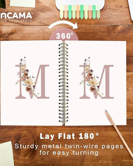 Lacama Pink Monogram M Notebook Journal, Aesthetic Wildflower Personalized Spiral Notebook, Customized Monogrammed Gifts, Birthday Gifts for Women, School Supplies, Office Supplies 5.5x8.3