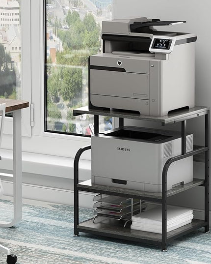 Large Printer Stand Table 23.6 x18.9 x 30 Inches with Height Adjustable Storage Shelf, 3 Tier Rolling Printer Cart with Wheels for Home Office, Gray