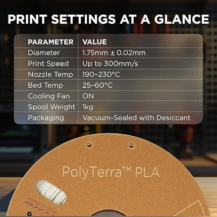 Polymaker Matte PLA Filament Cotton White 1.75mm 1kg 3D Printing Filament, PolyTerra 3D Printer PLA Filament