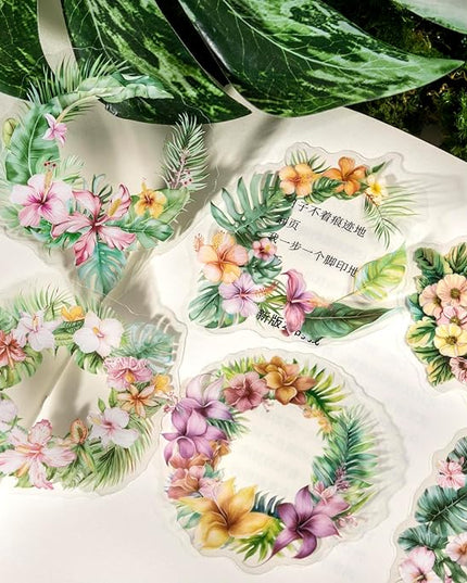 AuriicLeaf Tropical Botanical PET Sticker Set, 120Pcs Floral and Leaf Stickers for Scrapbooking, Journaling, Junk Journal Supplies, and DIY Crafts