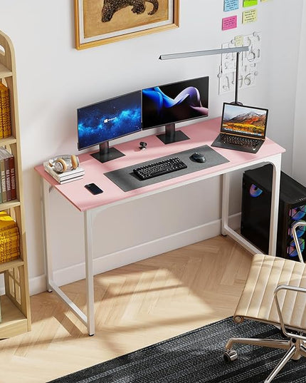 PayLessHere | 47 Inch Computer Desk | Pink | Office Desk with Metal Frame, Adjustable Feet | Water-Resistant, Scratchproof Surface | Sturdy Writing Table for Home Office or Study | Pack of 1