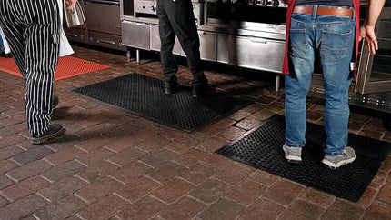 NoTrax 3' x 3' Anti-Fatigue Lightweight Restaurant Rubber Floor Mat with Drainage Holes, Beveled Edges, Non-Slip Mats, Red, T30 Competitor, T30S0033RD