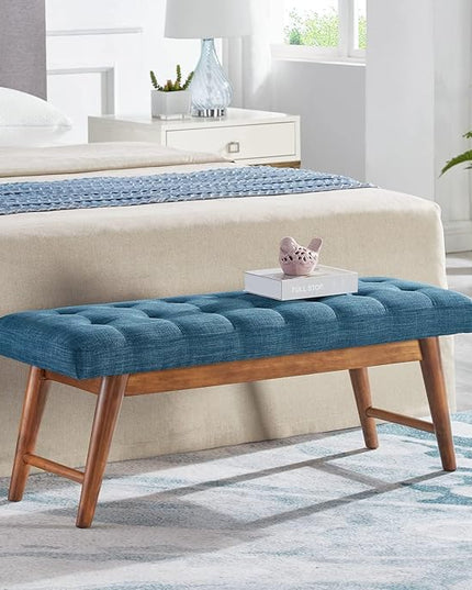 Amazon Basics Modern Haraden Upholstered Button-Tufted Bench, Blue, 16 x 44 x 17 in