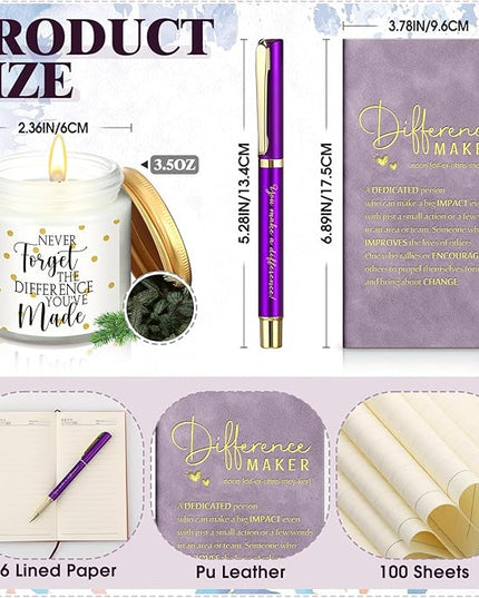 4 Pcs Difference Maker Gift for Women Men Teacher Employee Appreciation Gift for Coworker Staff Coach Difference Maker Mug Notebook Scented Candle Motivational Ballpoint Pen for Valentines(Purple)