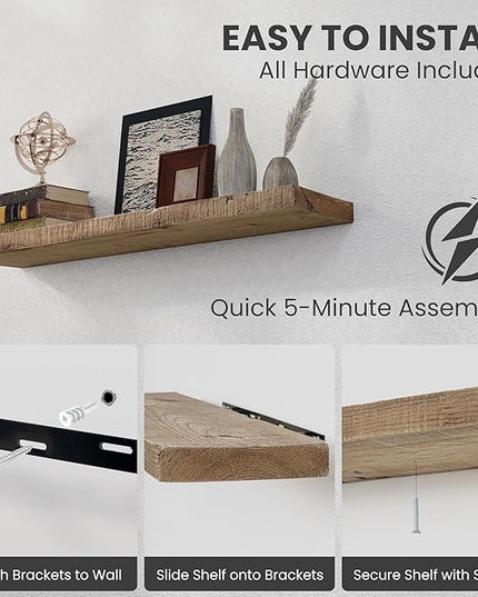 Floating Shelves Reclaimed Barnwood, 8" Deep Solid Wood Floating Shelf Wall Hanging Shelves with Invisible Heavy-Duty Metal Bracket | Wall Mounted | Farmhouse Style | 40 inches,2PCS,Natural