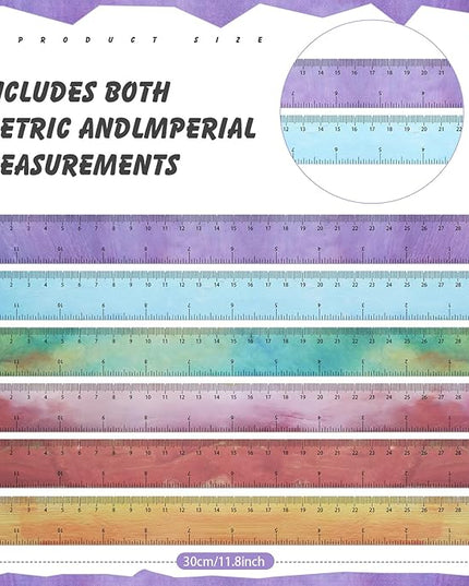 ForraFun 60 Pcs Plastic Clear Rulers 12 Inch, Transparent Assorted Color Ruler Bulk, with Imperial and Metric Scales for Home Office Supplies, Available in 6Colors(Oil Painting Colors)