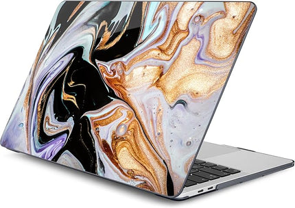 DONGKE Compatible with MacBook Pro 13 inch Case 2024 2023-2020 Release A2338 M2/M1 A2251 A2289 with Retina Display & Touch ID, Plastic Hard Shell & Keyboard Cover & Screen Film - Black Marble