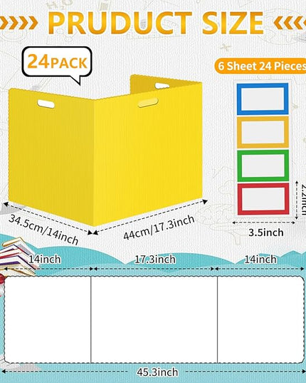 24 Pcs Desk Dividers for Students Classroom Plastic Privacy Folders Yellow Test Dividers for Students Desks Trifold Privacy Panel Partitions for School Teacher Supplies (24pcs Yellow)
