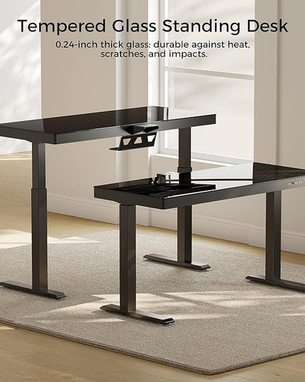 EUREKA ERGONOMIC Gaming Desk RGB Lights Height Adjustable 55 Inch Computer Table Home Office Standing Desk Glass Desk Music Sensing, Dual Motors,USB Ports, APP Control