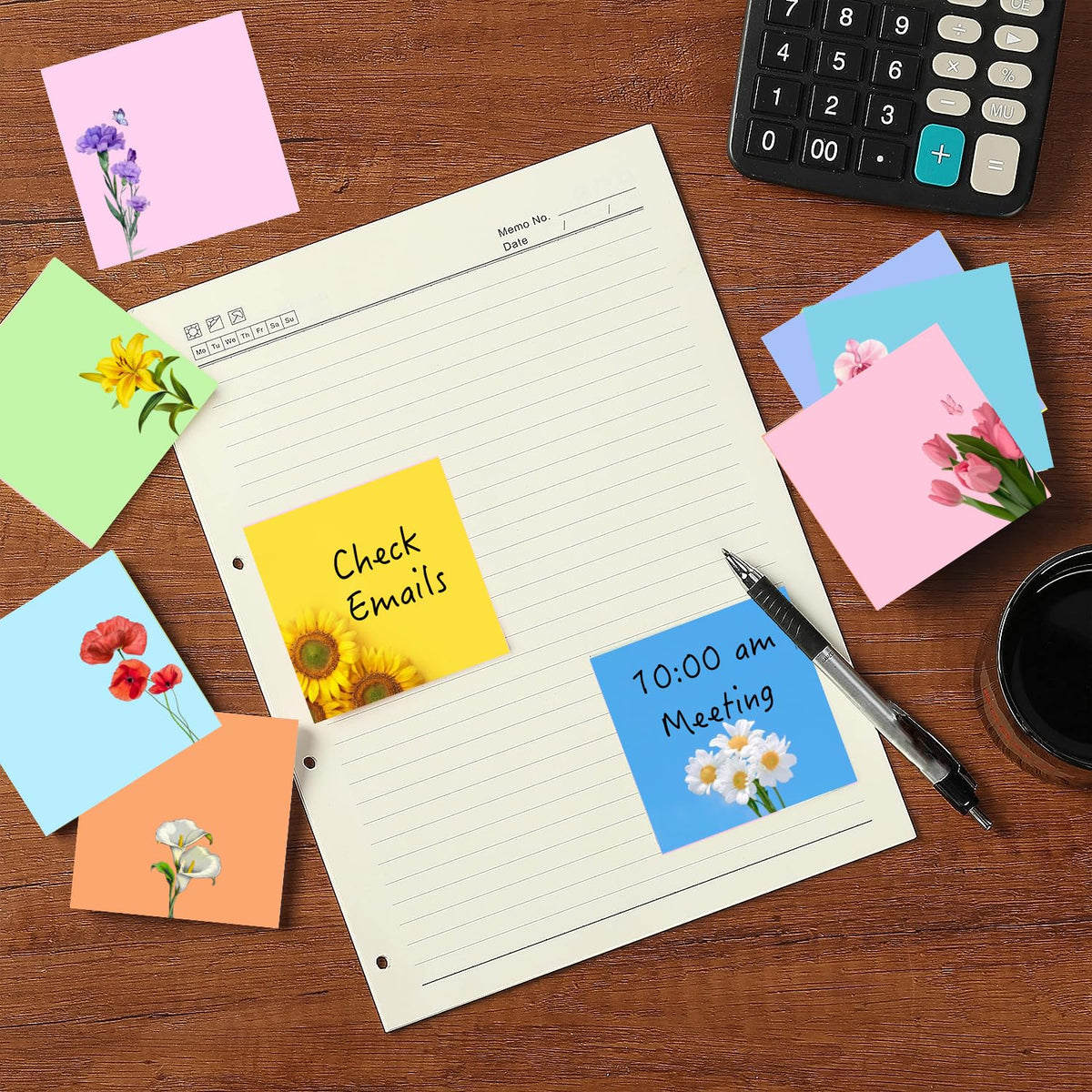 9 Pads Cute Sticky Notes Set, 3" x 3" Flower Self Stick Notepads, Funny Notes Set, Flower Stationery, Kawaii Adhesive Memo Pads, Flower Lover Gifts, Office Decor Desk Accessories, School Supplies