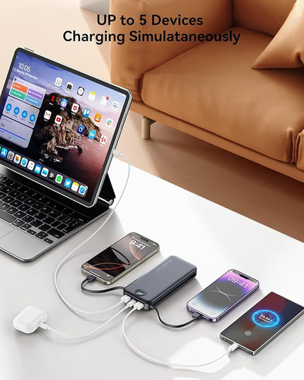 12000mAh Ultra-Portable-Charger-Power-Bank with Built in Cables&AC Wall Plug,PD20W USB-C Fast Charging Cell Phone Charger Battery Pack,LED Display Travel Battery Bank for All iPhone,Samsung,Android