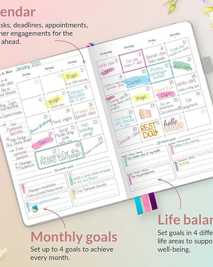GoGirl Planner and Organizer for Women – A5 Size Weekly Planner, Goals Journal & Agenda to Improve Time Management, Productivity & Live Happier. Undated – Start Anytime, Lasts 1 Year – Gray