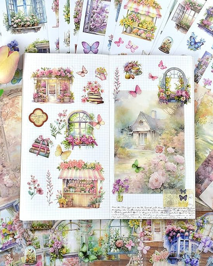 Plants Floral Scrapbook Stickers 54Page Vintage Natural Butterfly Garden Flowers Stickers Books for Scrapbooking Supplies Aesthetic Junk Journal Journaling Craft