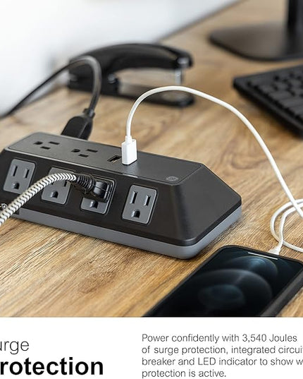 GE UltraPro Adapt 10-Outlet Surge Protector with USB Ports, 2 USB-A Ports, 2.4A, 12W, 4ft Braided Cord Power Strip Surge Protector, 3540 Joules, Black, 73775
