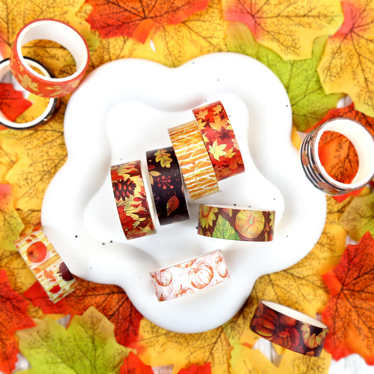 NIKOMIE Fall Washi Tape Set,12 Rolls Autumn Leaves Decorative Tape Pumpkin Maple Leaves Gnome Sunflower Thanksgiving Masking Tape for Journaling Supplies, Junk Journal, Scrapbooking, DIY Arts & Crafts