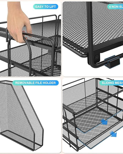 gianotter 4-Tier Paper Organizer With Magazine Holder, Desk Organizers and Accessories, Desk Accessories & Workspace Organizers, File Organizer for Office Supplies Storag (Black, 4-Tier)