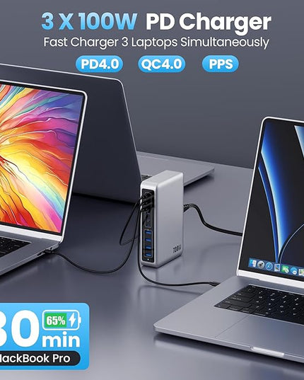 730W USB C Charger Block,GaN IV Fast Charging Station Hub 10 Ports,QC4.0+3 PD 100W USB C Laptop Charger Ports Power Adapter Compatible with MacBook Air/Pro,DELL,iPhone 17/16/15/14/13,iPad,Steam Deck