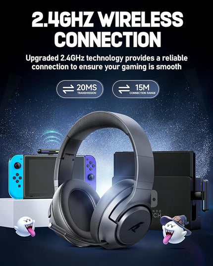 Wireless Gaming Headset for Nintendo Switch丨OLED丨Lite,2.4Ghz USB & Type-C， Bluetooth 5.4 Gaming Headphones with Noise Cancelling Microphone, 40Hr Battery, for PS5, PS4, PC, Mac, Laptop, Grey