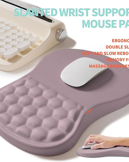 2-in-1 Ergonomic Set, Wave Rise Keyboard Wrist Rest and Massage Bulge Slope Mouse Pad Wrist Support, Cushion Memory Foam Integrated to Relieve Wrist Pain, Purple