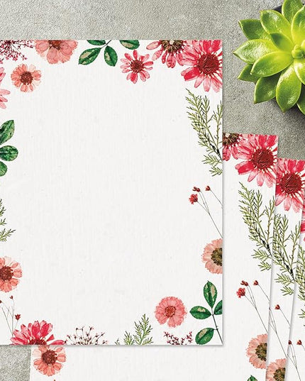 Current Sun Dried Floral Letter Paper - Spring Stationery Papers With Decorative Sun Dried Flowers Border, Printable Holiday, Wedding & Bridal Shower, & Invitation Sheets, Set of 25, 8 1/2" x 11"