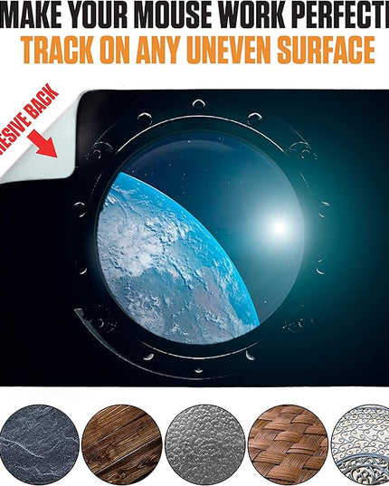 Mouse Pad Adhesive Bottom - Sticks to Any Surface - Portable - Webcam Covers and Screen Cleaner Included (Space Window)
