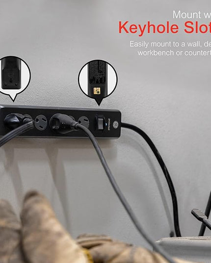 GE Surge Protector Power Strip, 15 Ft Extension Cord, 6 Outlet Extender, 800 Joules, Flat Plug, Twist-to-Close Safety Covers, ETL Listed, Black, 50767