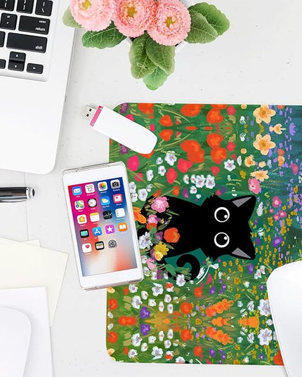 Black Cat Square Mouse Pad,Non-Slip Rubber Base Mouse Pad,Home Office Decoration Desktop Accessory,Laptop Mouse Pad for Office Laptops,9.4x7.8x0.12in