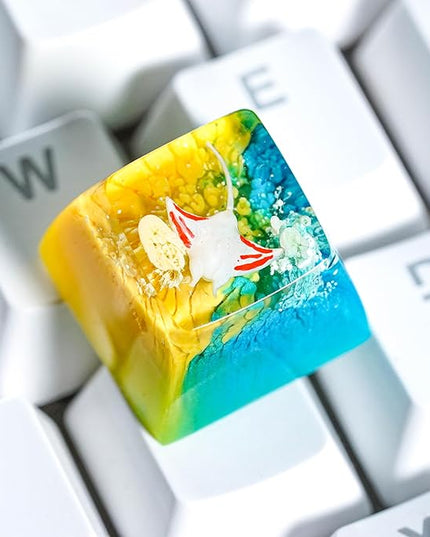 Manta Ray Artisan Keycap Yellow Blue Ocean R1 SA Profile Custom Sea Creatures Keycaps 1U ESC Handmade Gaming Resin Key Cap Cherry MX Switch Compatible Mechanical Keyboard Manta Ray Lover Gift