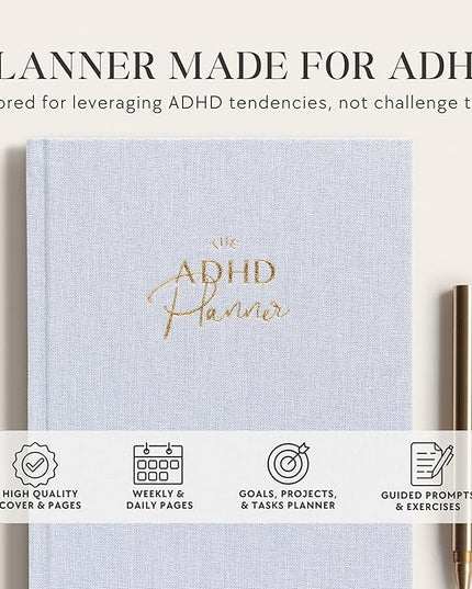 The ADHD Planner for Adults - Undated Daily & Weekly ADHD Journal for Disorganized People, 90 Days - Habit Tracker, Record Emotions & Mood - Academic Goals - Structure & Focus for Adults Brains