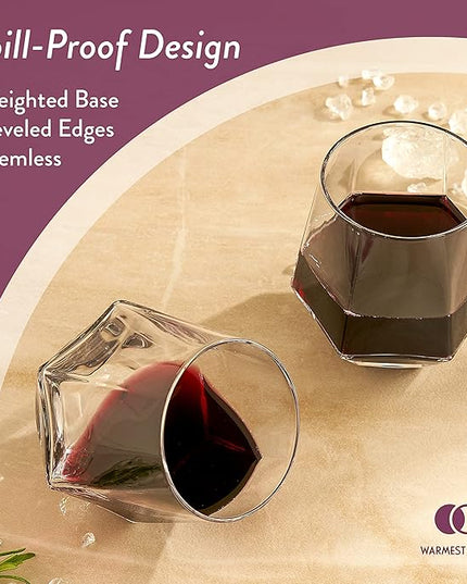 Hexagon Stemless Wine Glasses Set of 6 – Elegant 10.5 oz, Durable, Dishwasher Safe, Spill-Proof Design, Perfect for Wine, Cocktails, Whiskey, Everyday Use, Dinner Parties, and Entertaining, Giftable