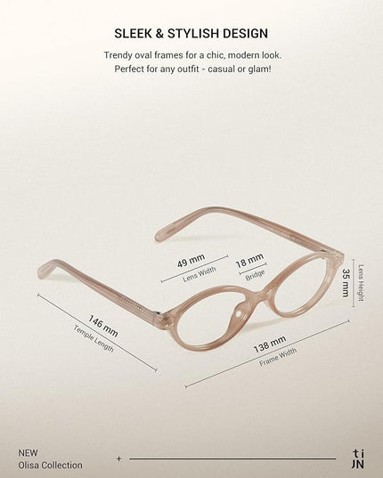 TIJN Olisa Blue Light Blocking Glasses for Women Men,Oval Glasses Frame Bluelight Glasses for Gaming/Computer/Screen