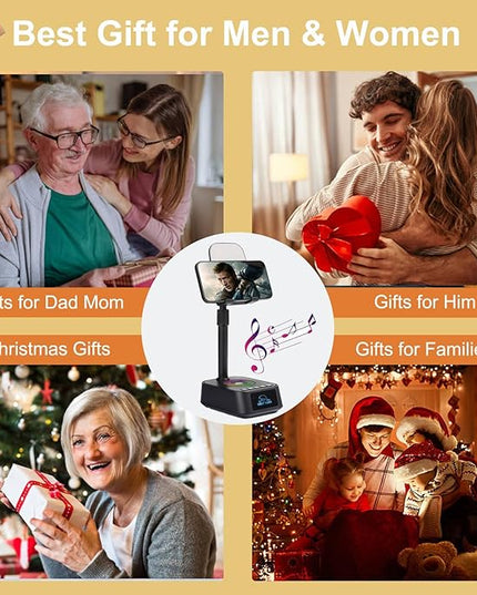 Gifts for Men Women, Phone Stand with Bluetooth Speaker, Birthday Gifts Him Her, Adjustable Height Phone Holder with HD Stereo Sound Fits All Phones &Tablet, Unique Gifts for Dad Mom Christmas