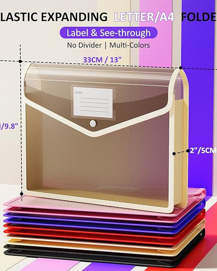 ThinkTex Plastic Expanding File Folder, Transparent envelopes with Snap Closure,No Dividers,Large Capacity,Document Organizer for Receipts, Bills&Taxes,Letter/A4 Size for School/Office/Home-5 Pack