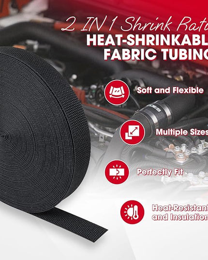 2 in 1 Heat Shrink Braided Sleeving Fabric Tubing-Ideal fit Irregular Shape Hose/Cable/Wire (1"(25mm), 32FT)