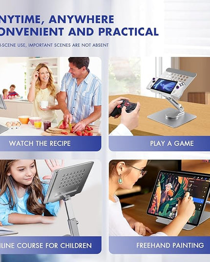 GuaziV 360° Rotating Tablet Stand - Adjustable iPad Tablet Holder for Desk, Foldable iPad Swivel Stand for Home & Office (Sleek Silver)