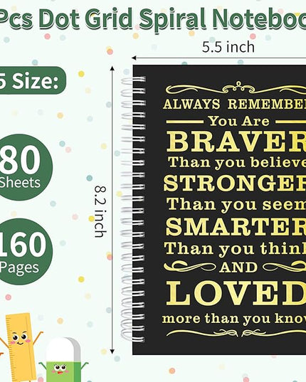 2Pcs Spiral Dotted Notebook,Inspirational Gifts A5 Dot Grid Spiral Notebook for Work & Sketching,Perfect for Office School Home Supplies,160 Pages (2, Dot Grid Black)
