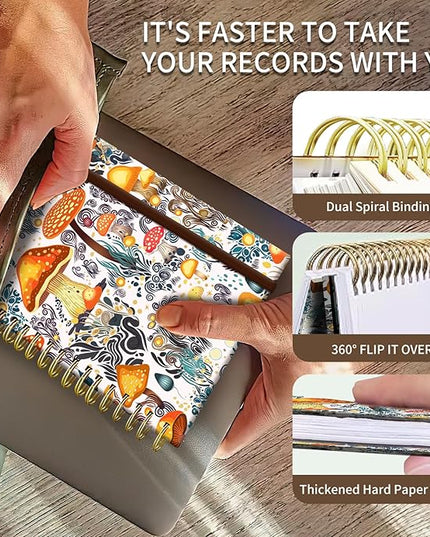 Spiral Journal Notebook, A5 Cute Notebooks for Women Men, College Ruled Hardcover Notebook for Work & Note Taking, 60 Pages Double-Wire Journals for Writing, Colorful Boho Mushrooms
