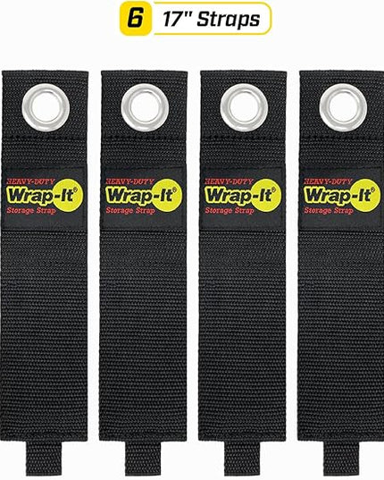 Heavy-Duty Wrap-It Storage Straps, 17-inch (6 Pack) - Extension Cord Organizer, Storage, Cord Straps, Cable Straps for Hoses, Rope, RV, Workshop, Boat, Tools, and Garage Wall Storage and Organization