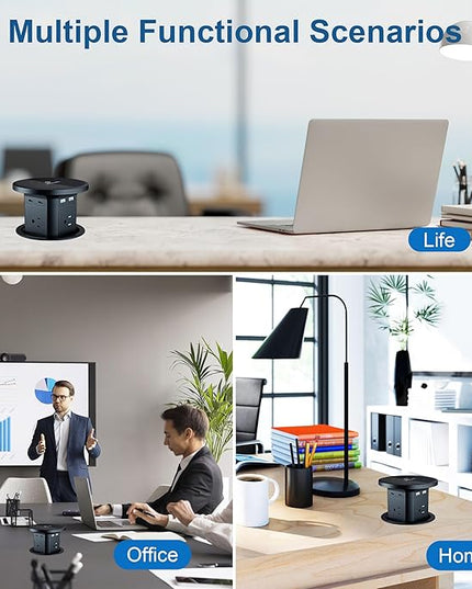 9-in-1 Pop-Up Outlet with Wireless Charging – 4 AC & 4 USB Ports, 2500W Overload Protection, 100-240V Global Voltage, 4-1/8" Cutout – Hidden Countertop Power Hub for Kitchen, Office, etc.（2-Pack）