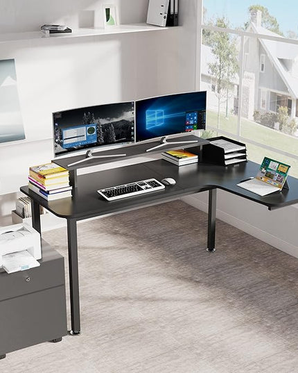 EUREKA ERGONOMIC 60 Inch Black Corner L Shaped Computer Desk, Home Office Gaming Study Work Writing Table Long Large Sturdy Workstation Simple Modern with Metal Legs, Right Side