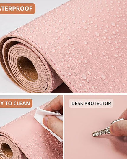 AFIING Dual-Sided Desk Pad, Natural Cork & PU Leather Large Mouse mats for Office and Home Work, Desk Protector Non-Slip, Waterproof, Easy Clean (Pink, 23.6" x 13.7")