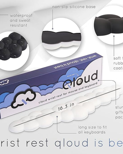 Qloud Cloud Wrist Rest Keyboard Wrist Rest for Computer Keyboard Pad, Cloud Keyboard Wrist Rest, Wrist Pad for Keyboard, Memory Foam, Non Slip Base, Comes with Mouse Pad - Matte Black