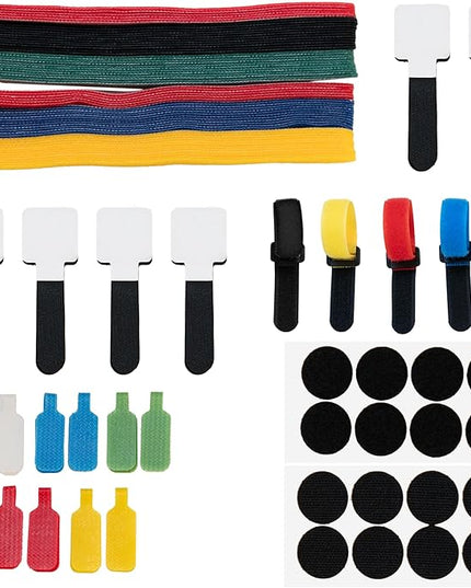Velcro Cable Ties 135Pcs Cable Management Kit - Reusable Cord Ties, Self-Adhesive Cable Straps, Cord Labels & Cinch Straps | All-in-One Cord Organizer for Desk, Home Office, Electronics